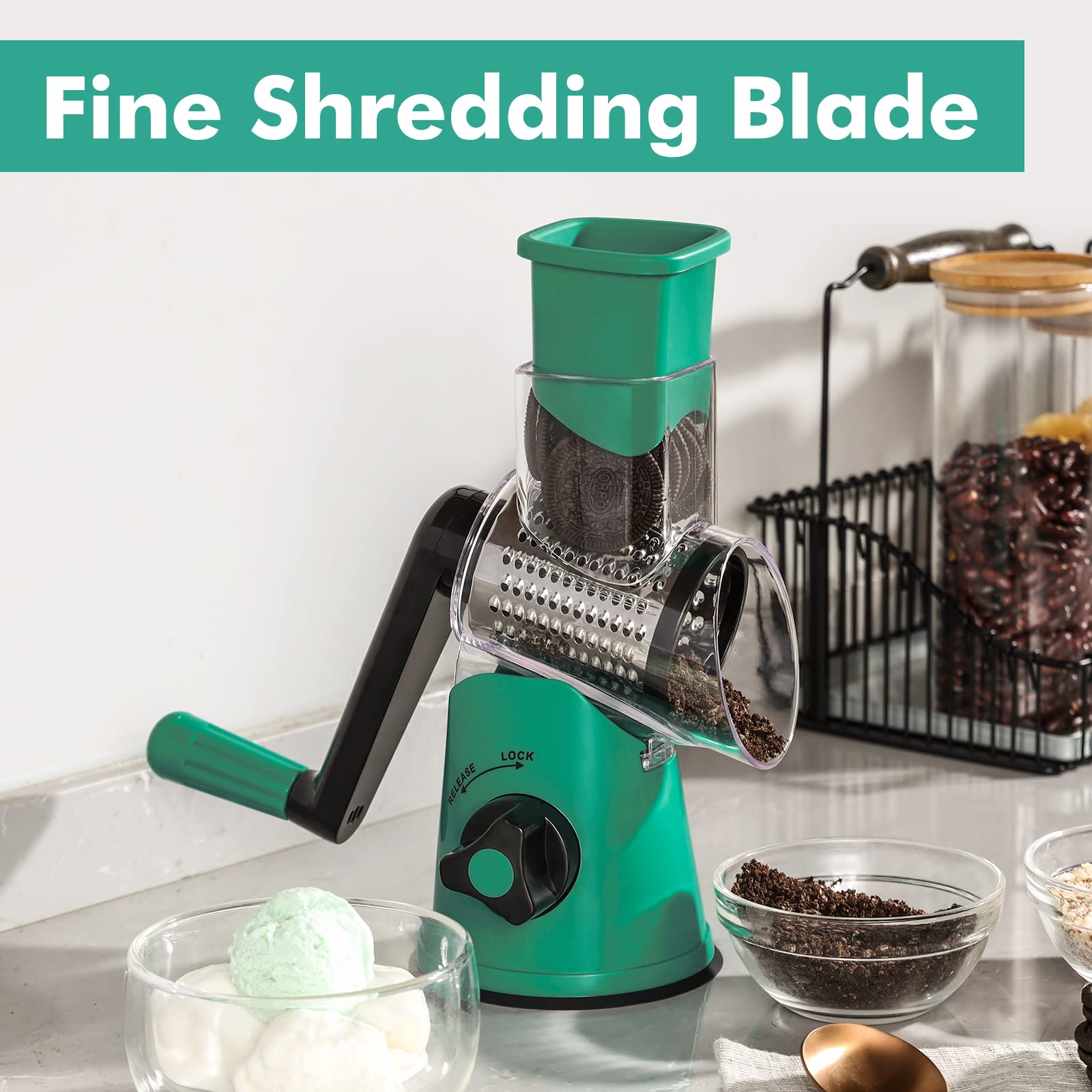 GDL non-slip base and pusher keeping ingredients secure for safer use