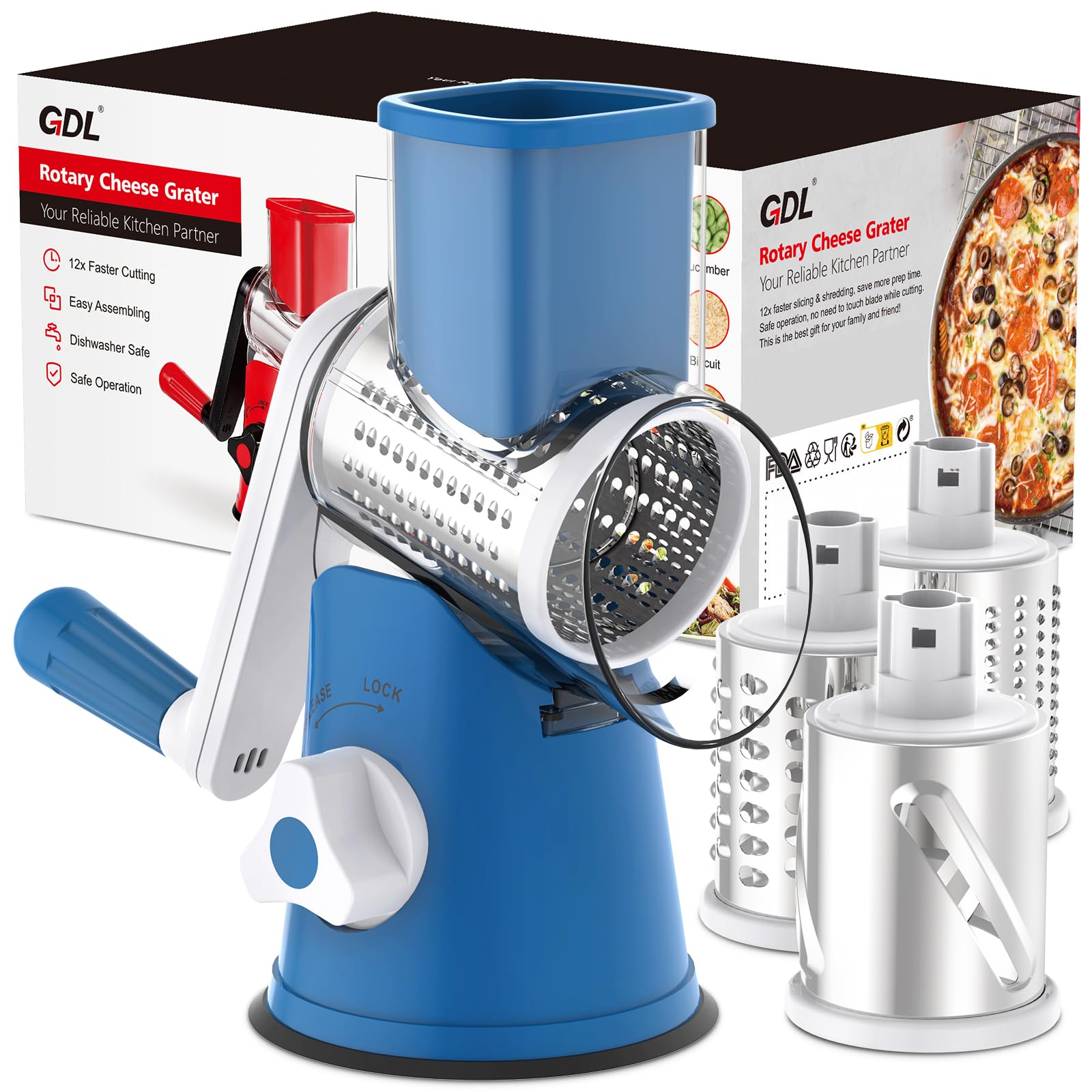 GDL front view of rotary grater showing compact design and accessible crank