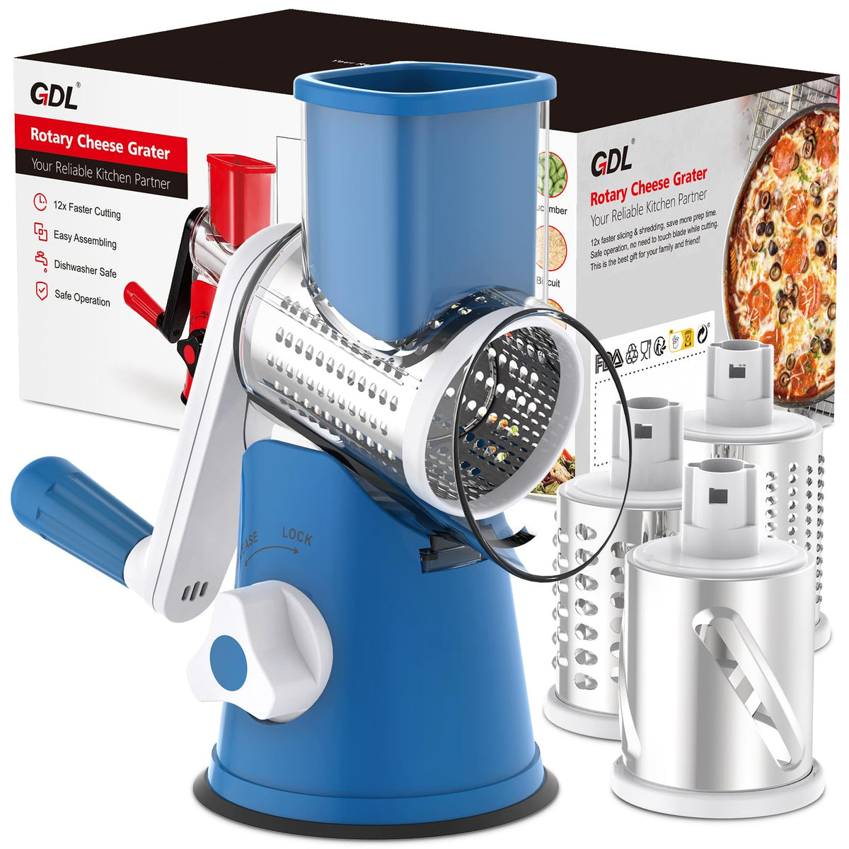 GDL front view of rotary grater showing compact design and accessible crank