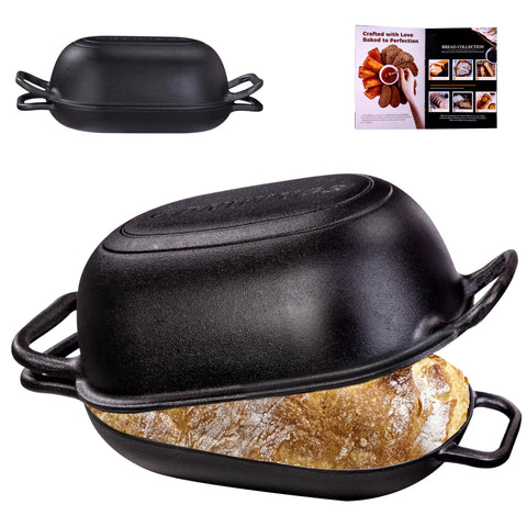GdnWings front view showing oval Dutch oven and lid, highlights even baking