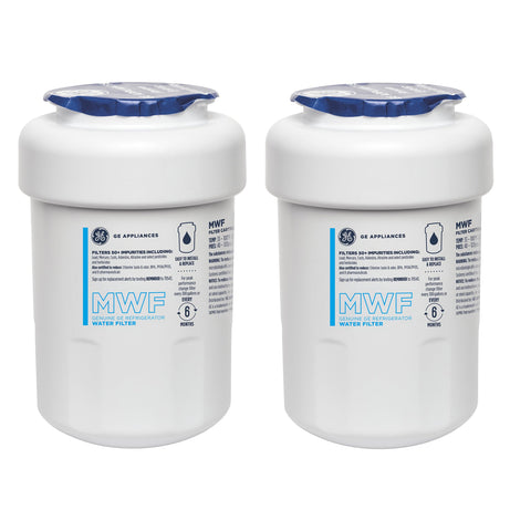 GE MWF front packaging showing 2-pack and model for easy replacement benefit
