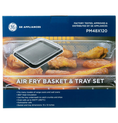 GE basket loaded with crispy wings demonstrating even browning and family portion benefit