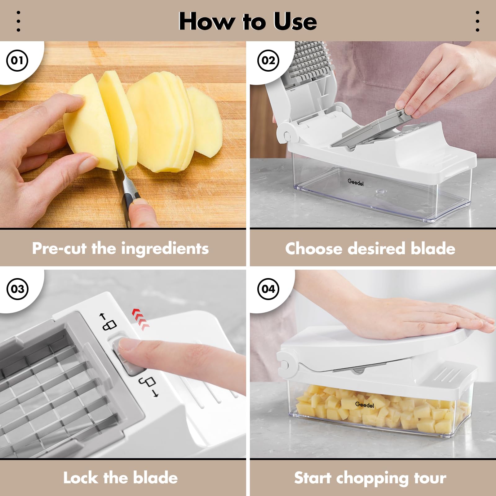 Geedel fully disassembled parts, showing easy cleaning and dishwasher-safe pieces