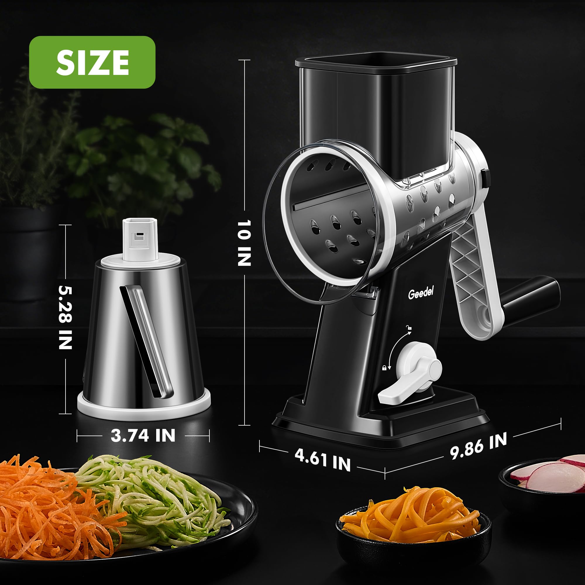 Geedel rotary grater staged in a kitchen demonstrating everyday convenience