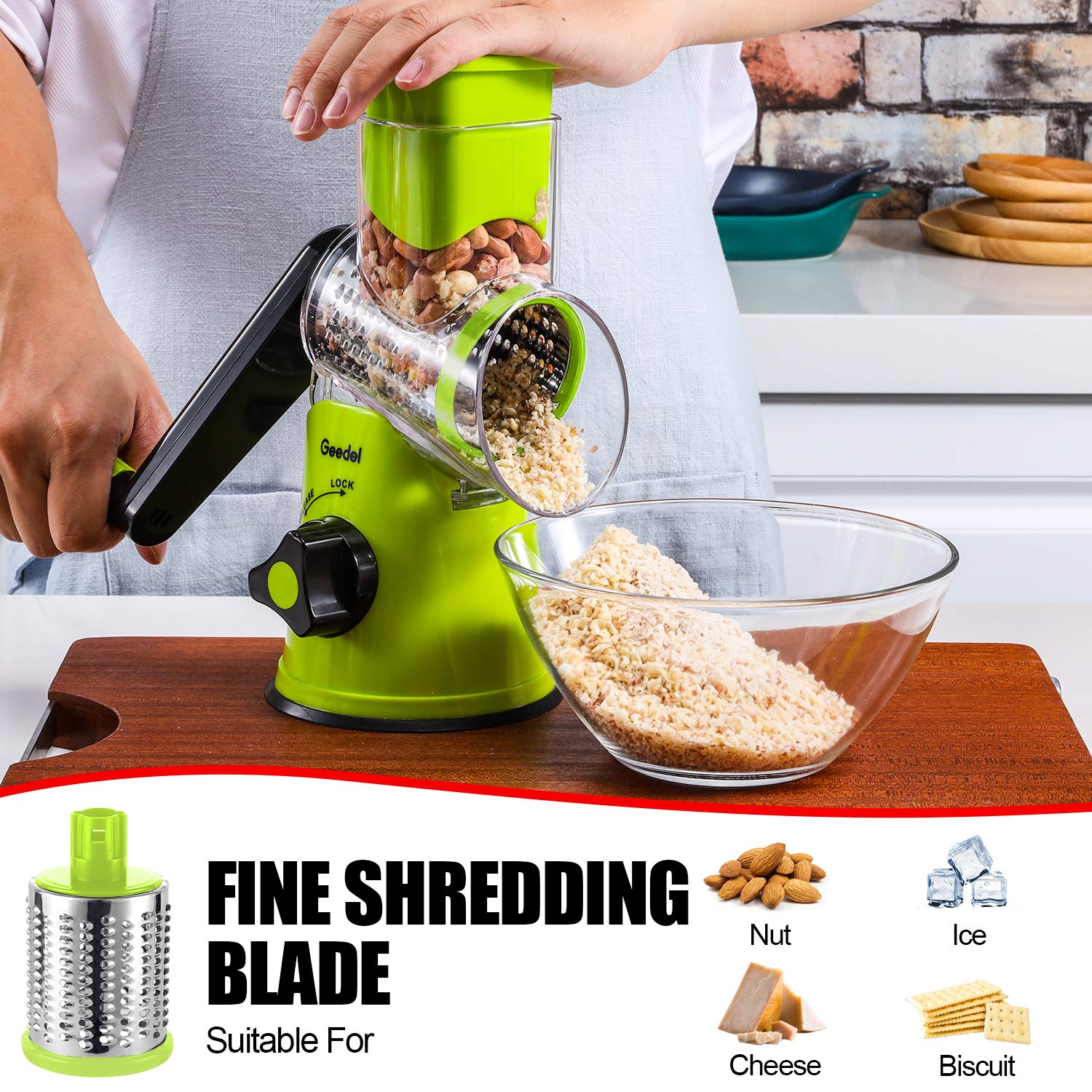 Geedel suction base attached to countertop for firm stability and safer use
