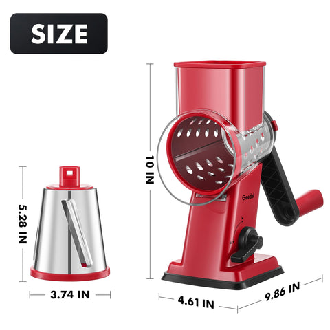 Geedel size scale with hand comparing unit dimensions for compact, counter-friendly fit