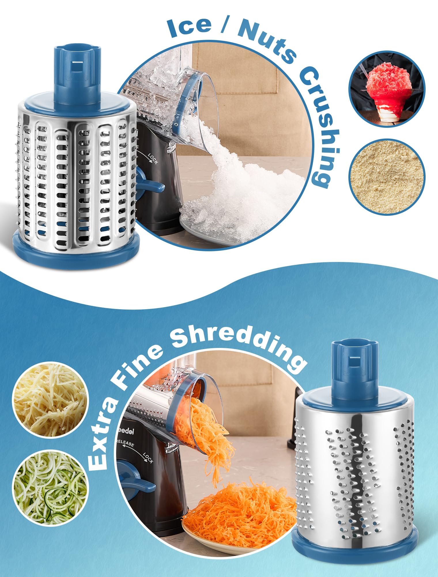 Geedel set of five stainless drums for versatile grating benefit