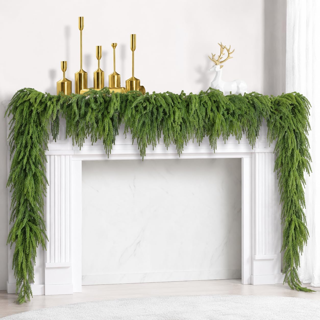 Geegoods front packaging showing two 9ft garlands and 18ft total for easy decorating