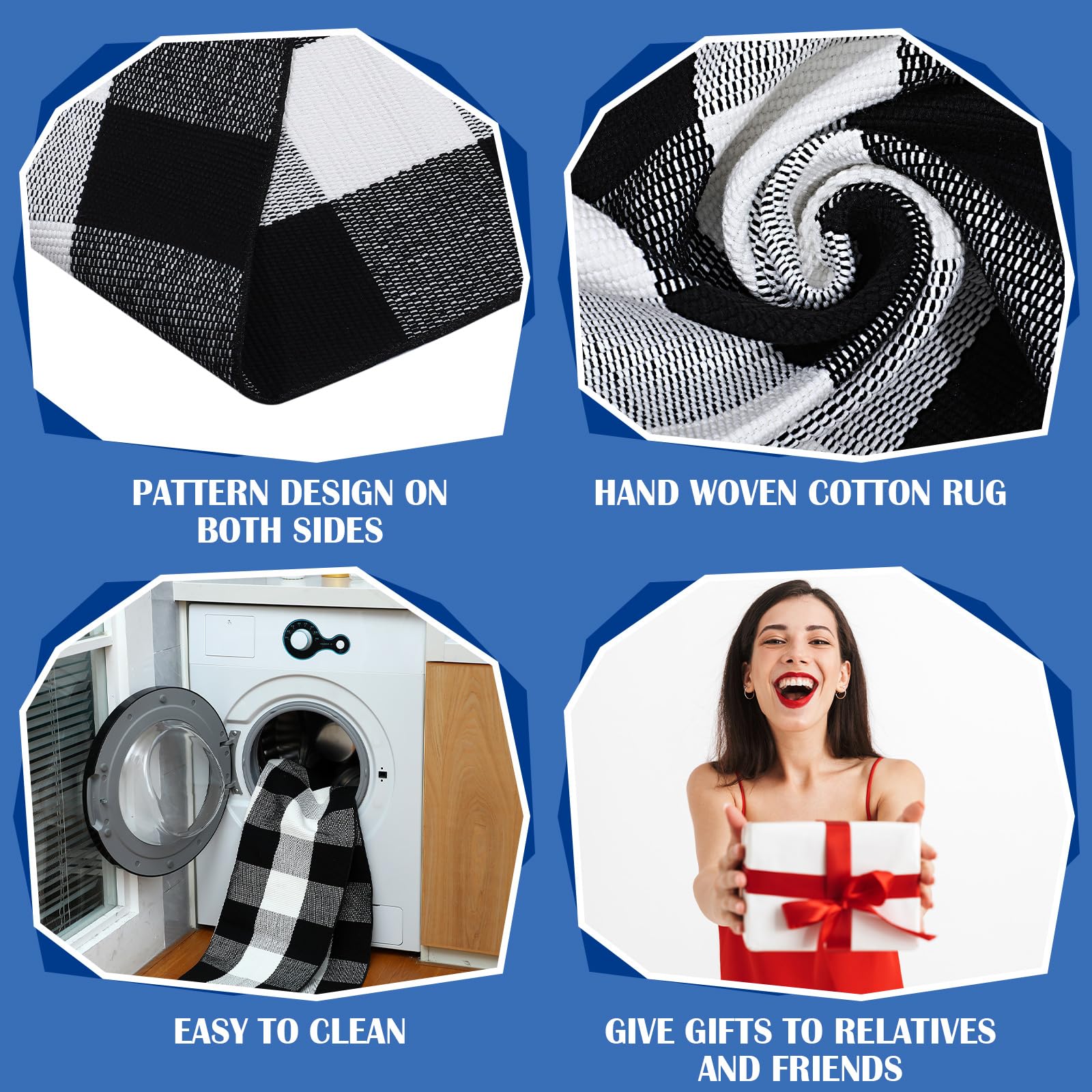 Geelin buffalo plaid rug full view showing pattern and easy-care fabric
