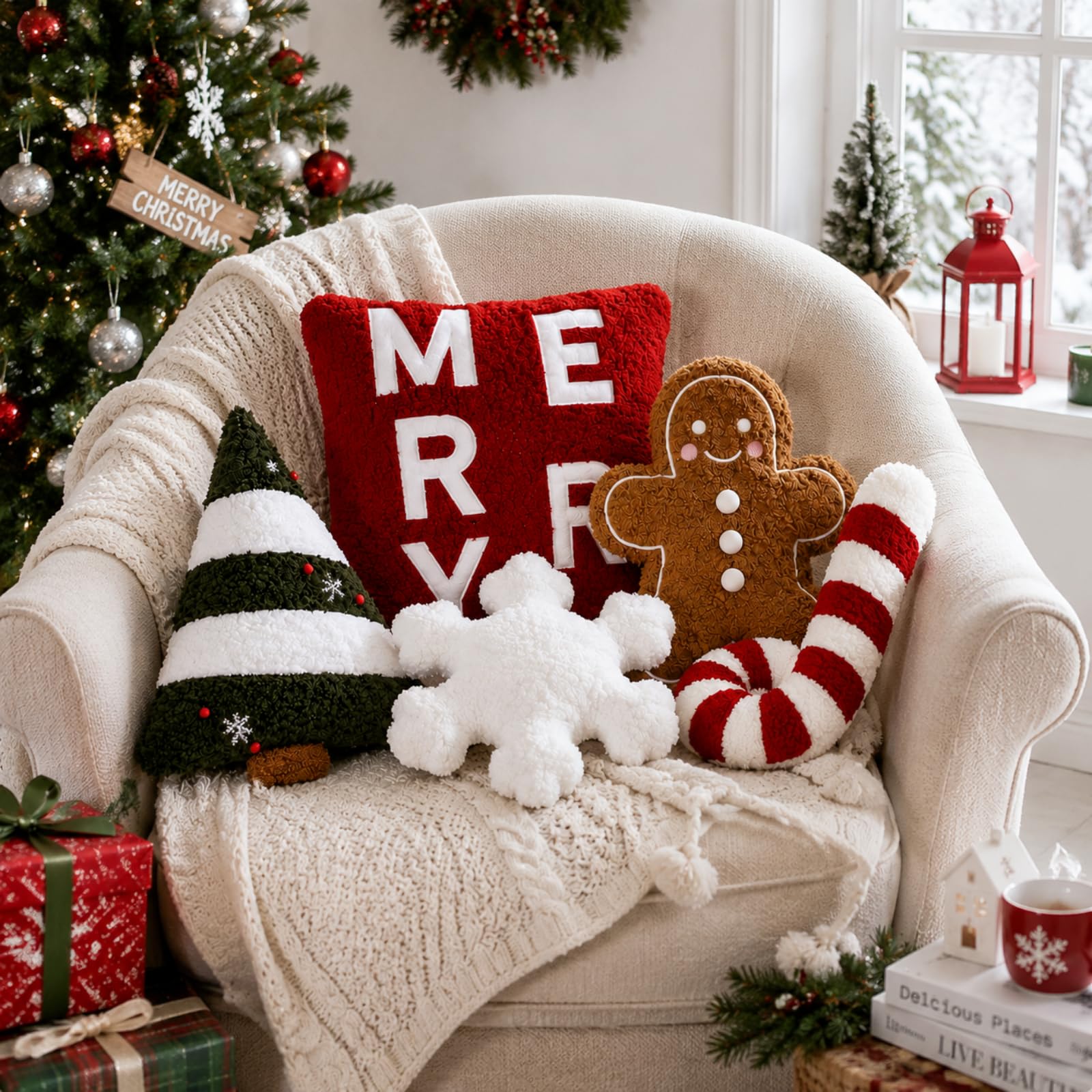 Geelin candy-shaped pillow beside ruler to show compact size and decorative versatility