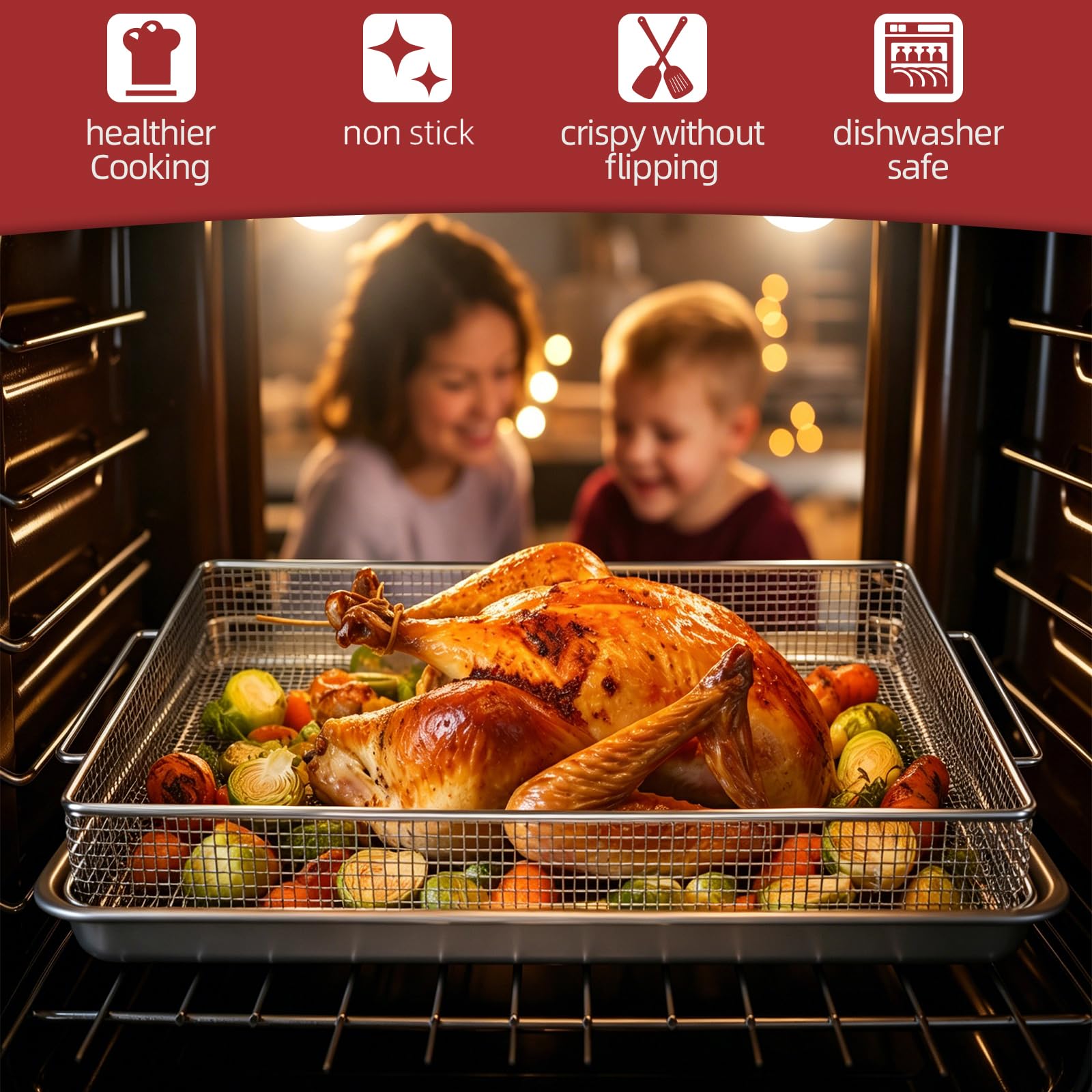 Geesta basket positioned inside an oven illustrating stable fit and circulation