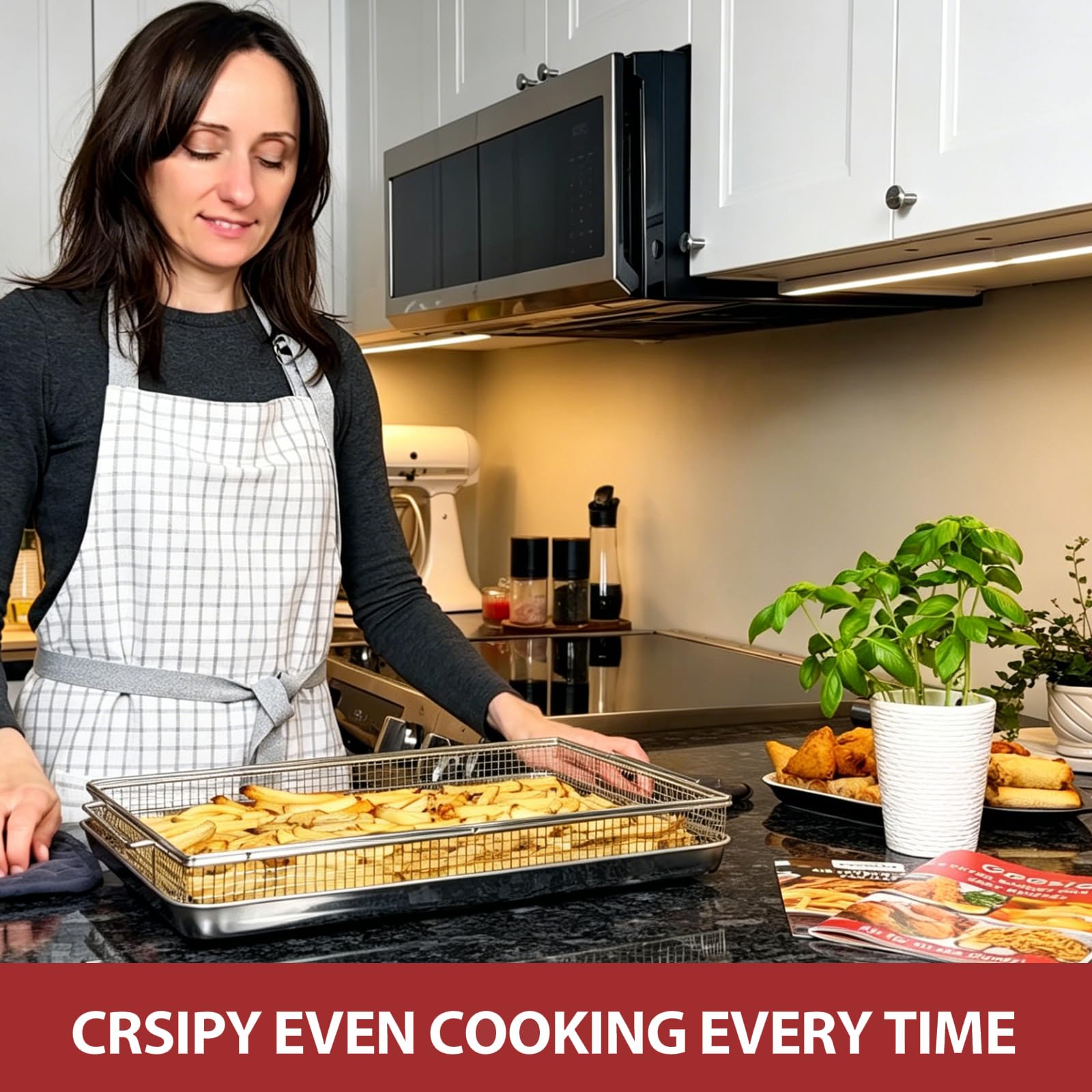 Geesta loaded crisper with fries and chicken demonstrating crispy results
