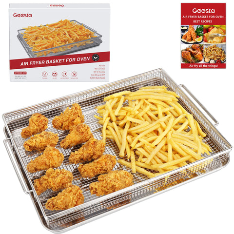 Geesta front view of the crisper tray set showing full contents and fit benefits