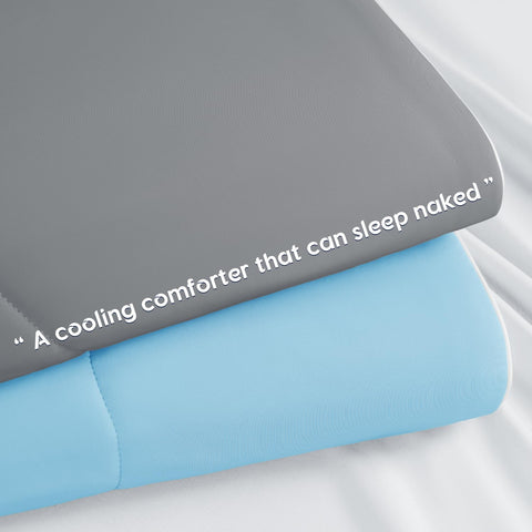 Gehtmnl on bed with person showing true-to-size fit and cooling benefit