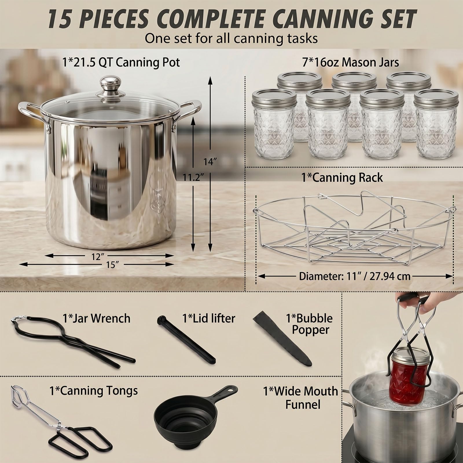Geliwosy 21.5 qt pot and lid proving durable water-bath capacity