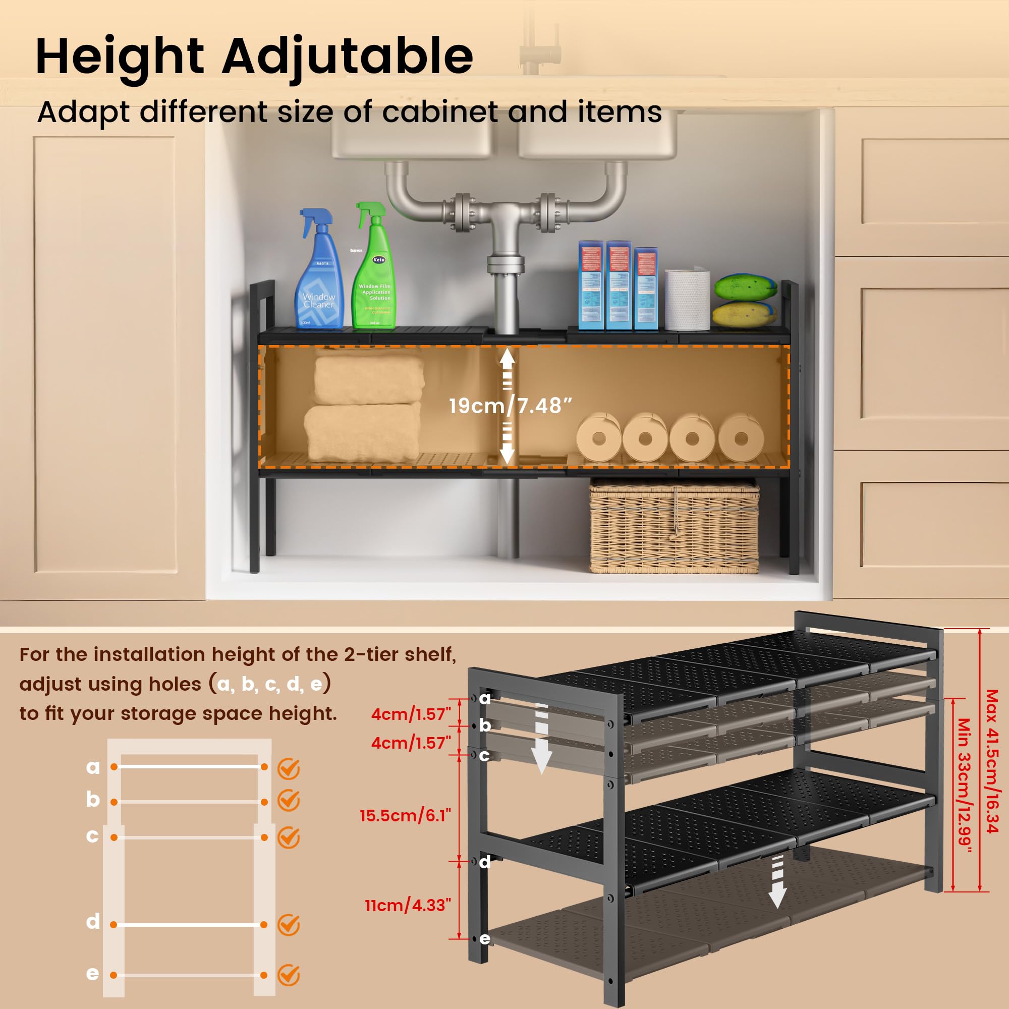 GEMWON in-use under-sink organization with bottles and cleaners for easy access