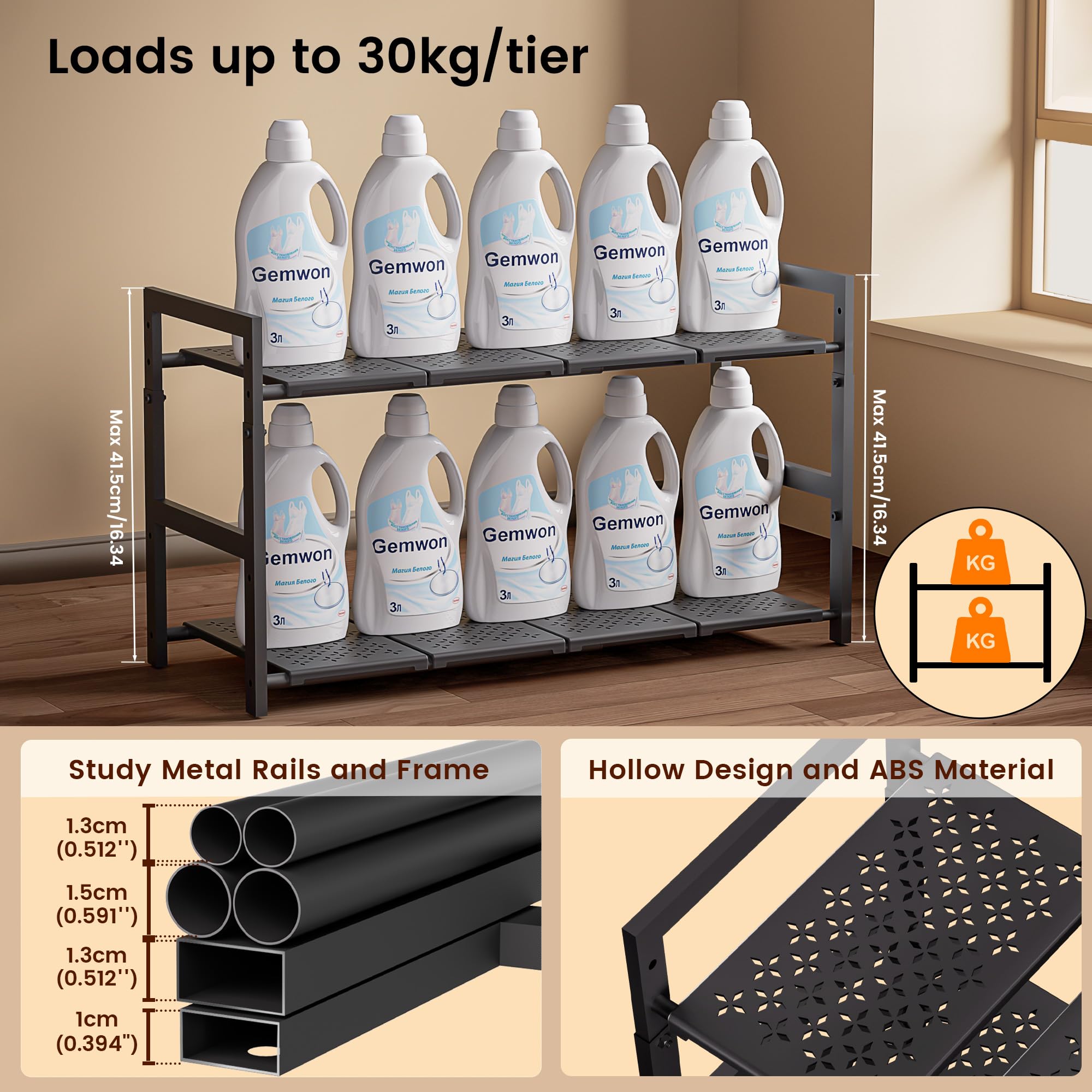 GEMWON size scale with common kitchen items illustrating adjustable fit