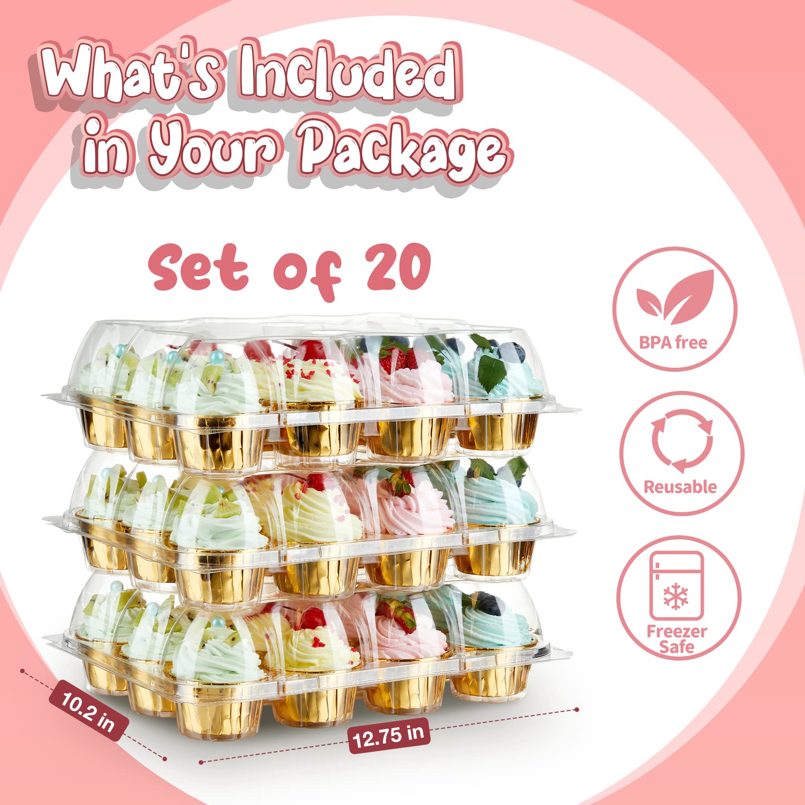 Gencywe filled cupcakes in carrier demonstrating clear display and frosting protection