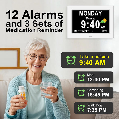 Generic display focused on calendar and day icons aiding routine reminders