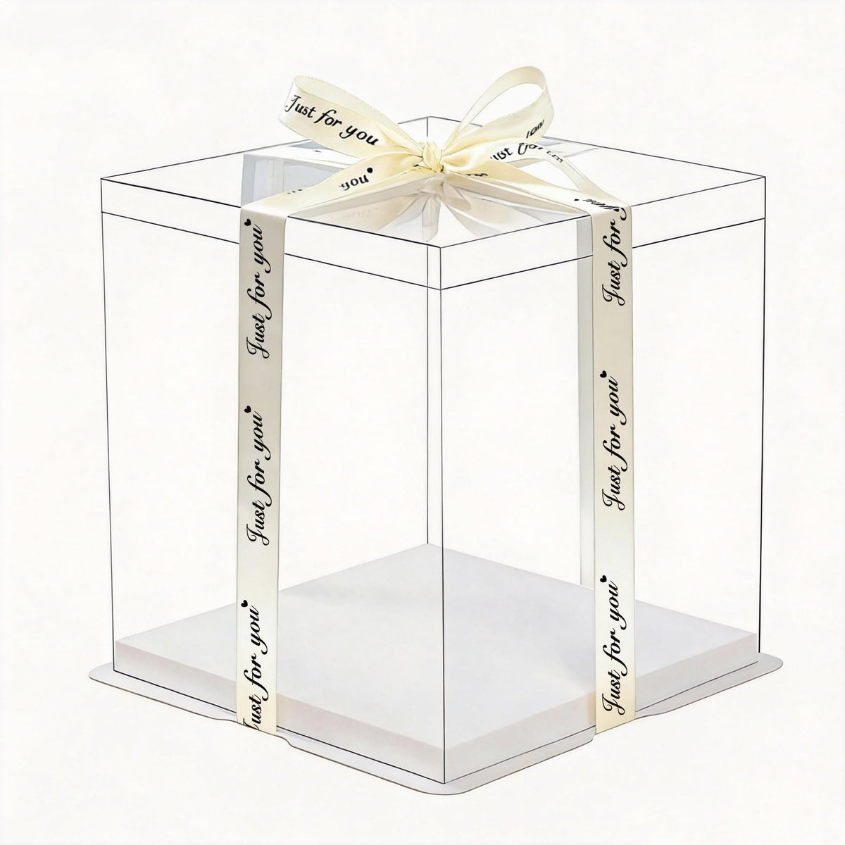 Generic clear PET cake box front view showing elegant display benefit