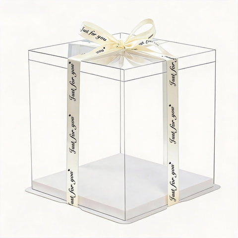 Generic clear PET cake box front view showing elegant display benefit