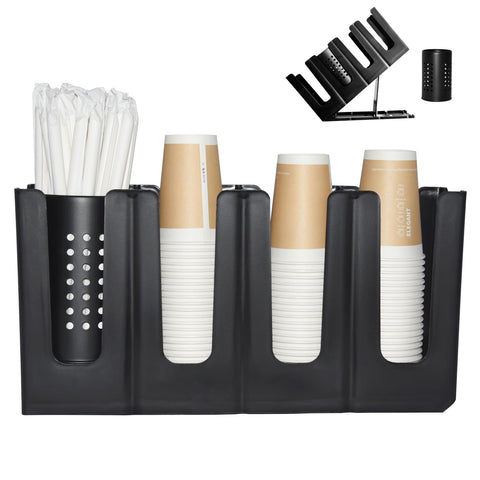 Generic front view of cup holder showing neat stacked cups and space-saving benefit
