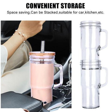 Generic four-pack arranged on table in lifestyle setting, Generic sustainable drinkware set