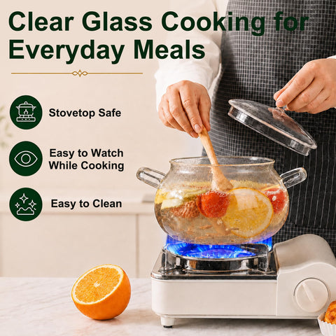 Generic pot simmering on gas stove showing even low-heat cooking benefit