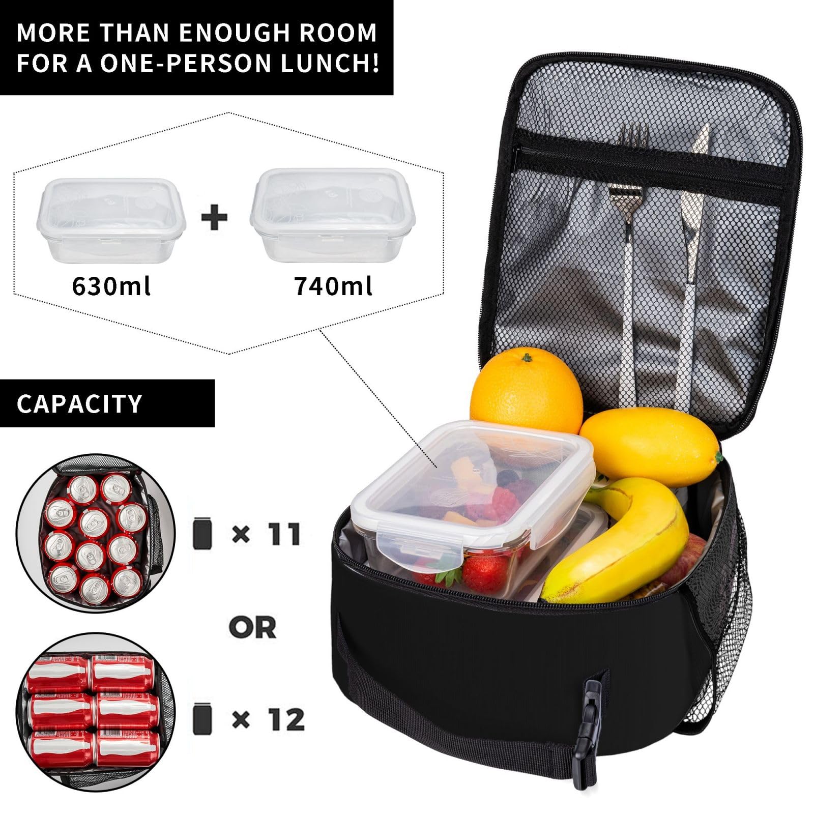 Generic lunch bag interior layout with elastic holders keeping items organized benefit
