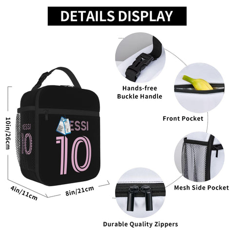 Generic lunch bag side pocket holding a bottle for quick access benefit