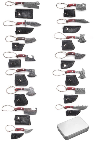 Generic brand mini knife set front view showing included knives and sheaths, convenient gift
