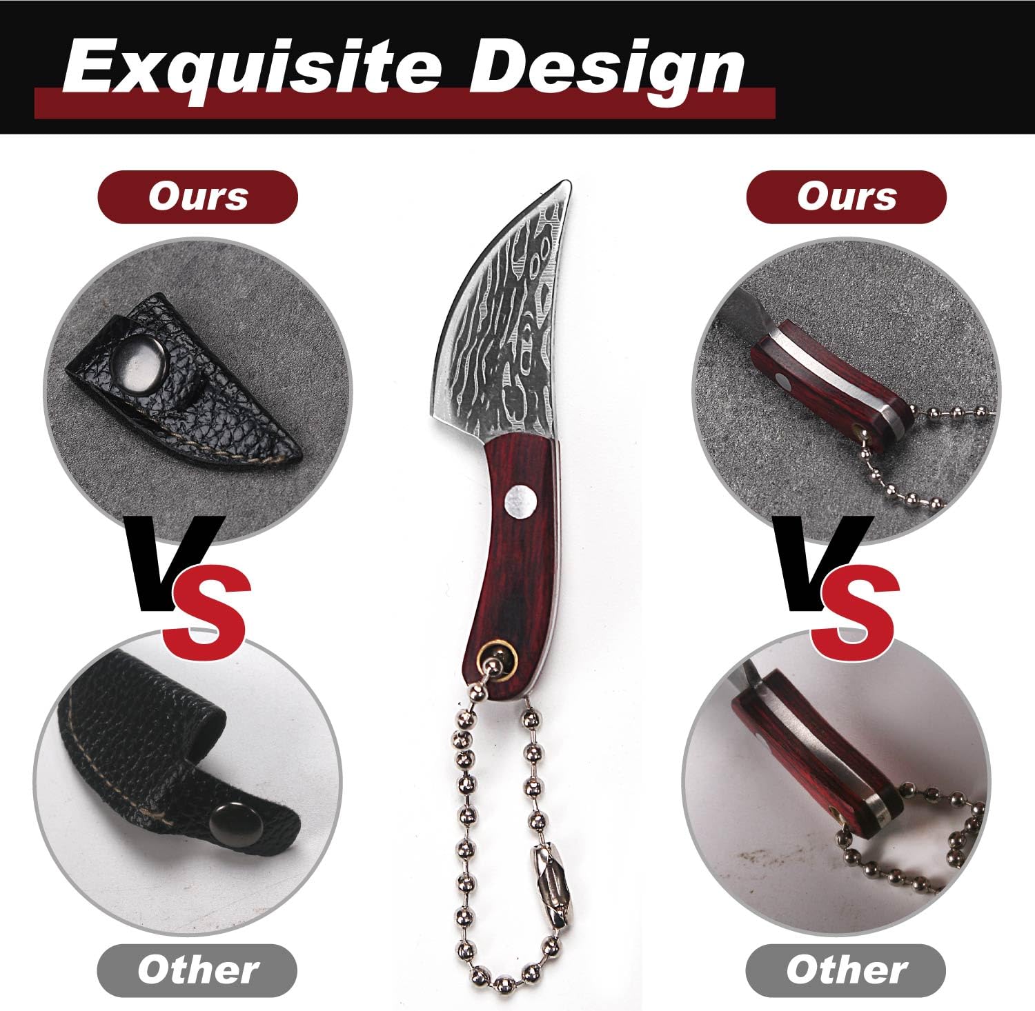 Generic mini knife sheath and keychain attachment detail showing safe transport