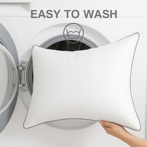 Generic brand hands fluffing pillow after unpacking to restore loft and quick comfort