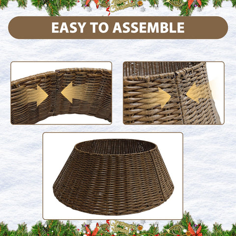 Generic brand tree collar installed under a decorated tree showing tidy presentation benefit