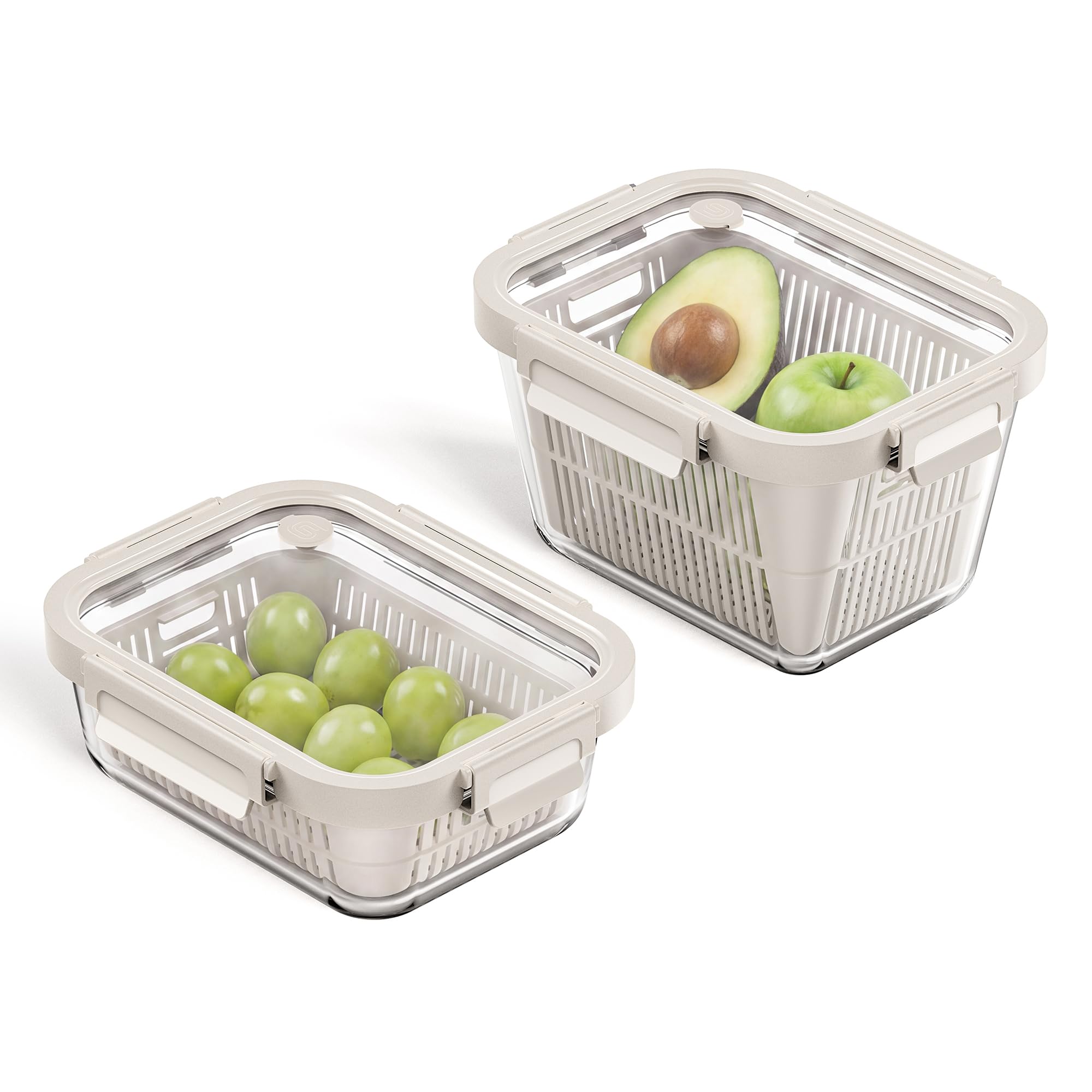 GENICOOK front view of two containers showing clear glass and lids for organized storage