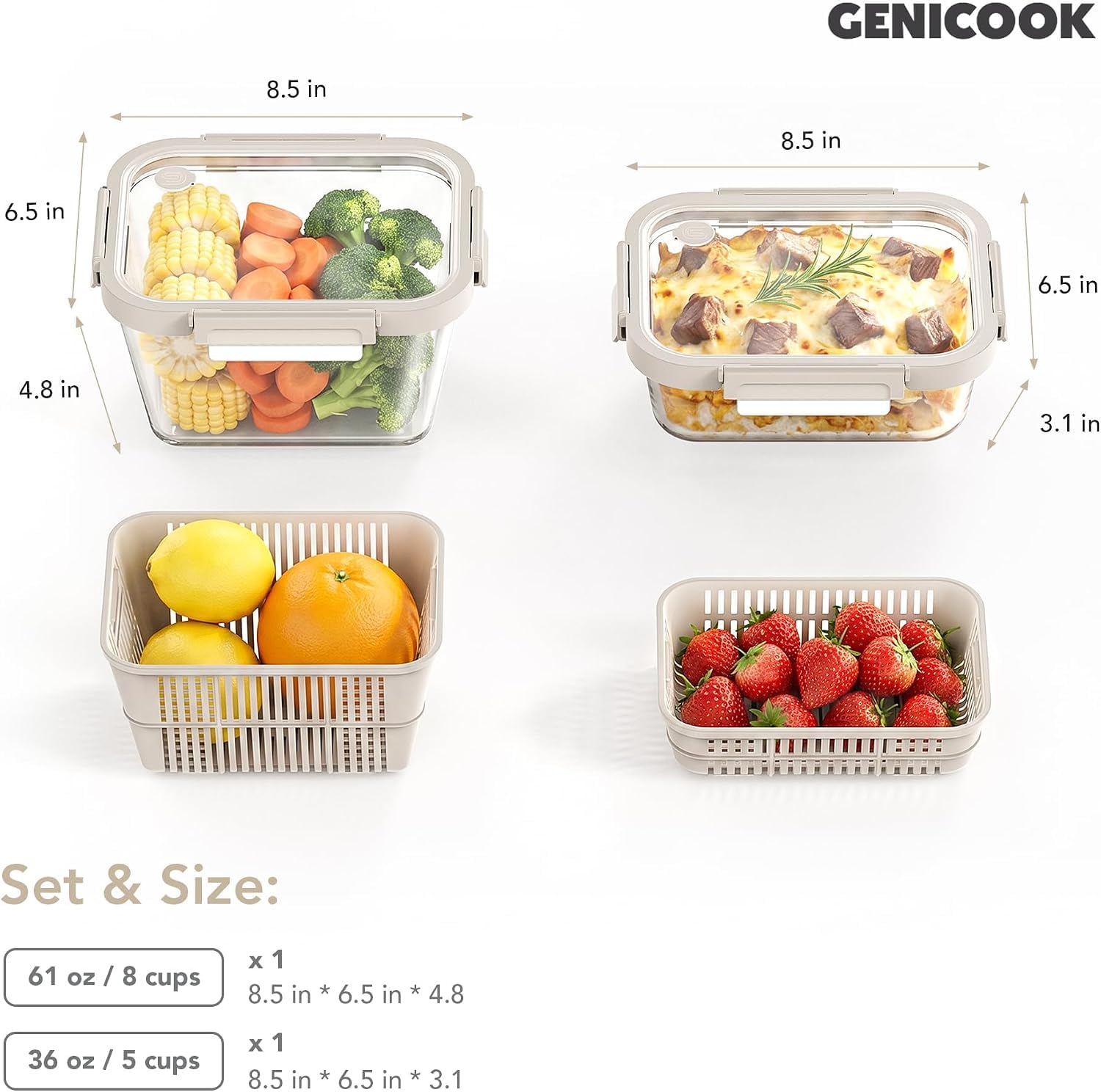 GENICOOK container beside a ruler for size comparison to visualize capacity