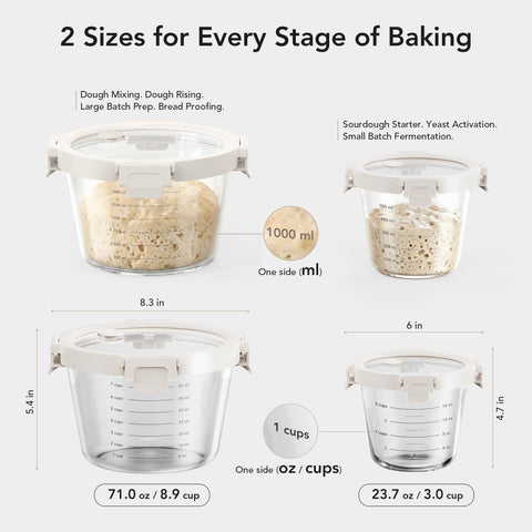 GENICOOK 24oz starter jar top view with wide mouth, demonstrates easy feeding