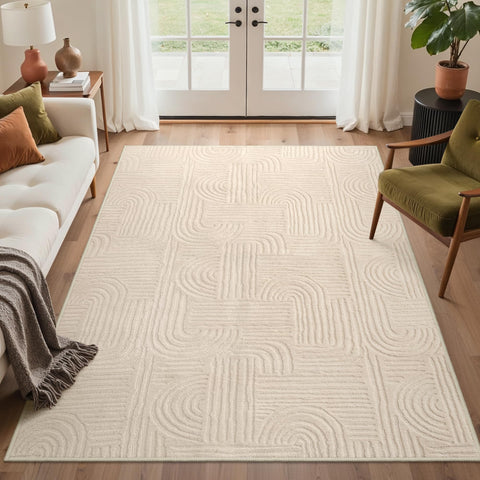 GENIMO beige rug front view showing full pattern and warm tone benefit