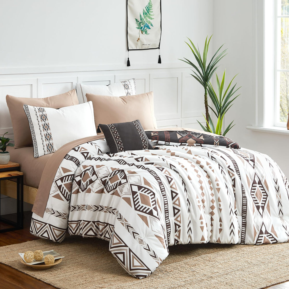 Geniospin king comforter front view shows cozy look and easy setup