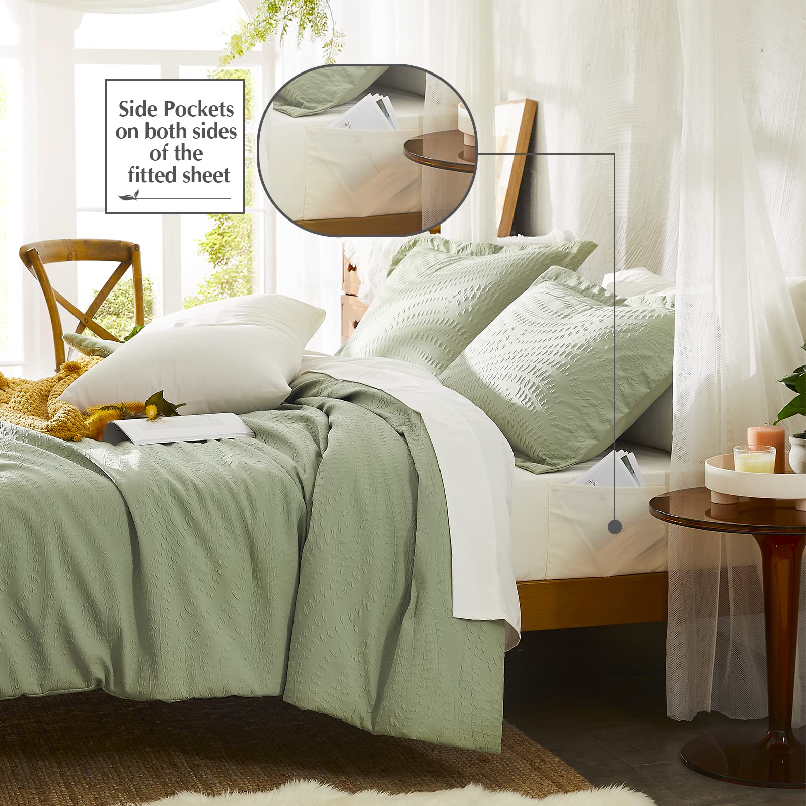 Geniospin fitted sheet deep pocket view showing secure fit and non-slip benefit