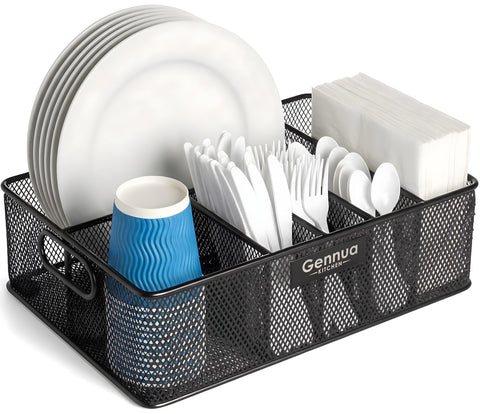 Gennua Kitchen front view of caddy showing organized compartments and capacity