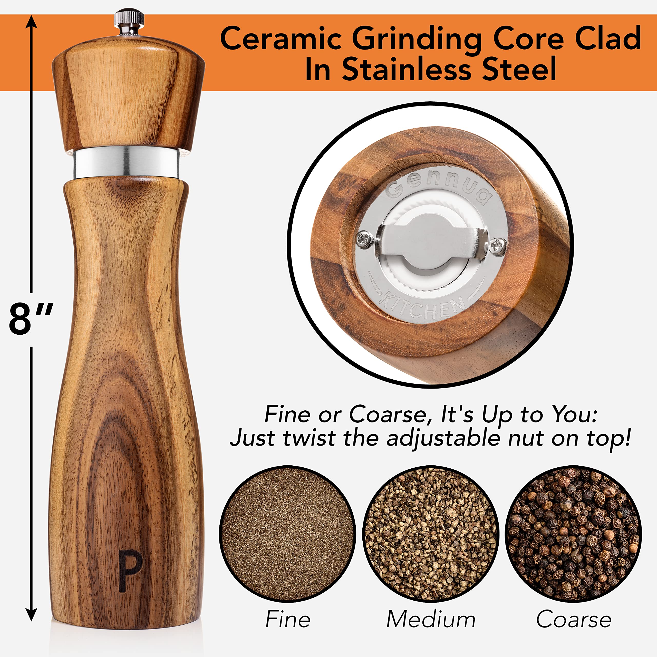 Gennua Kitchen size comparison in hand showing comfortable 8-inch ergonomic grip
