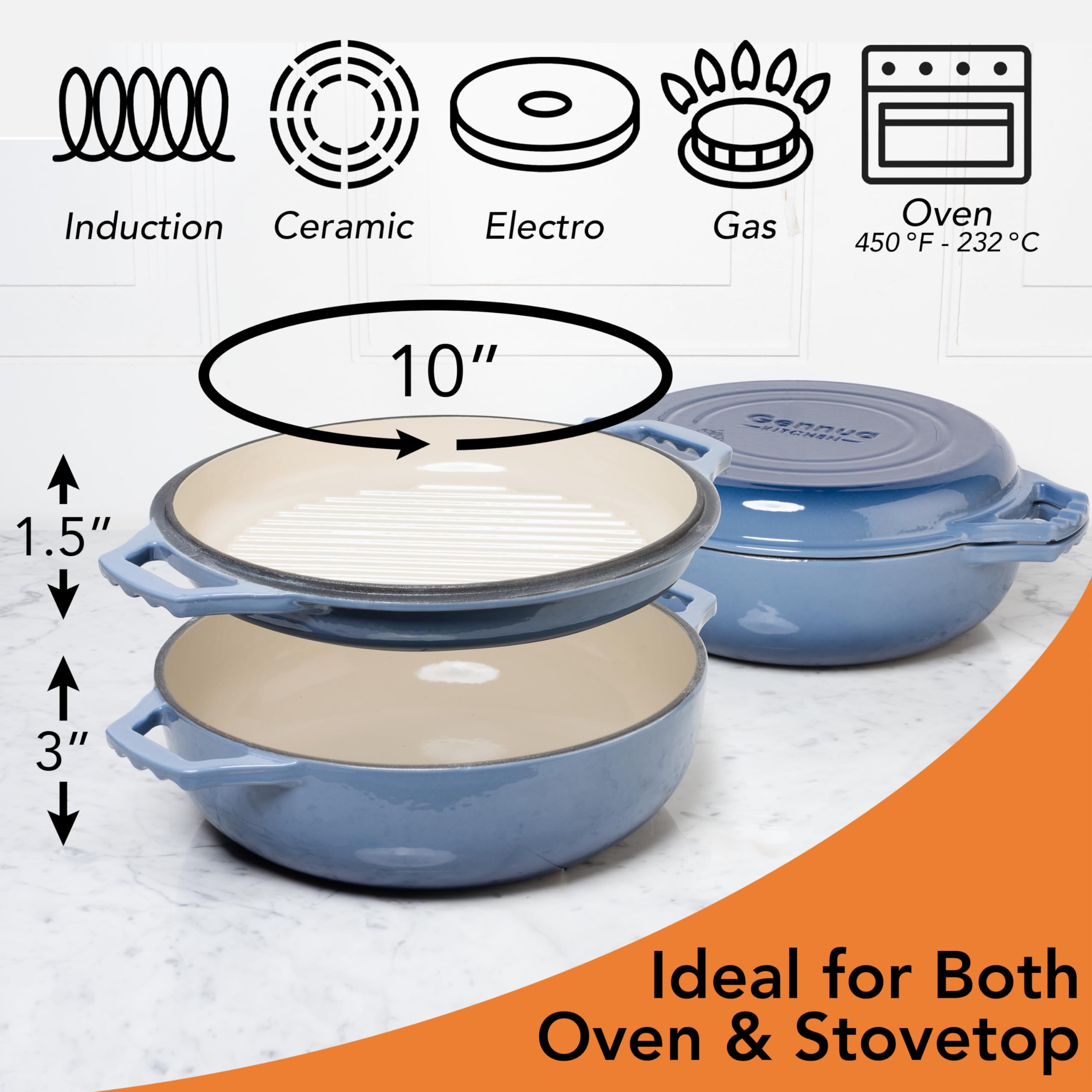 Gennua Kitchen braiser size comparison with wooden spoon, clear capacity reference