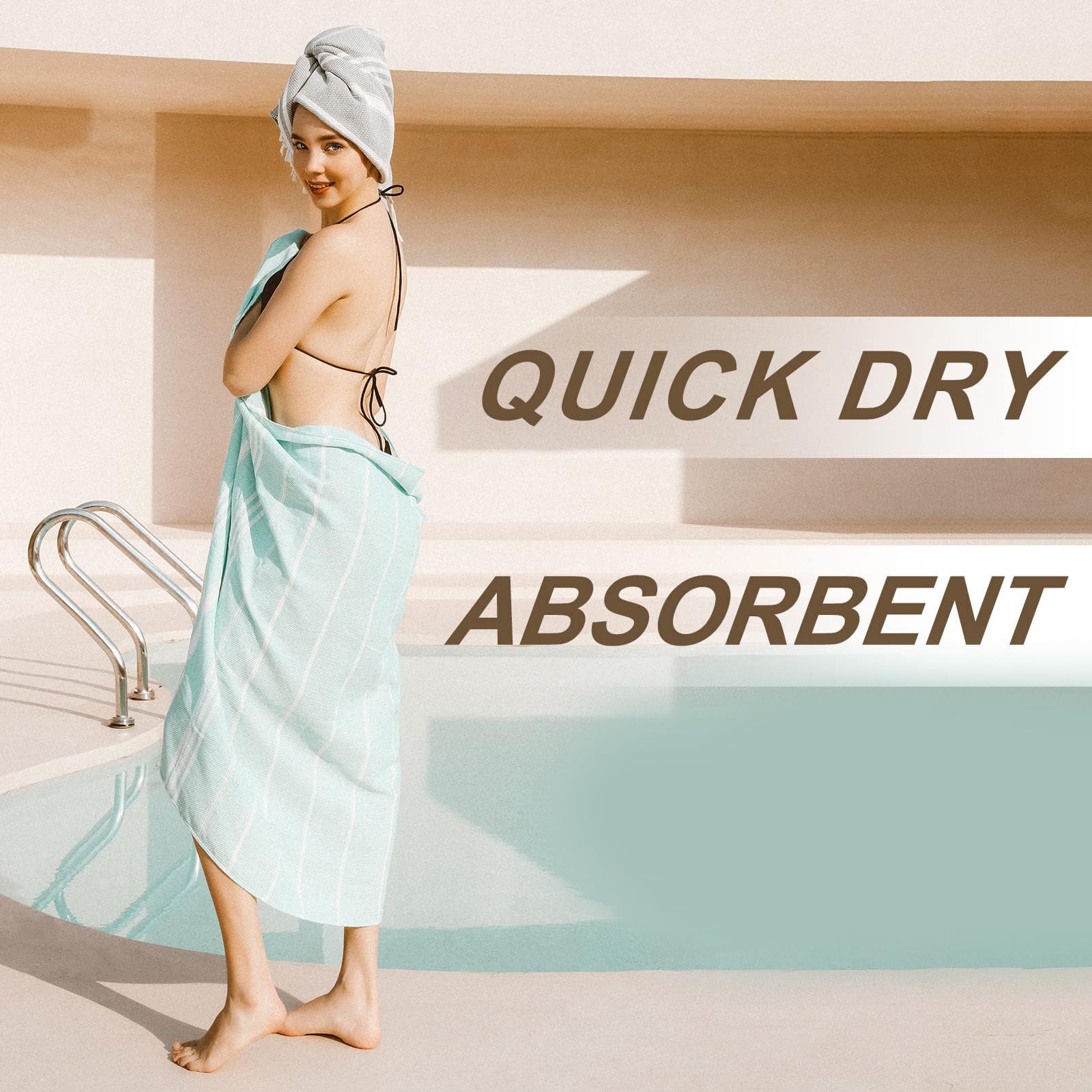 Genovega towel next to a ruler showing oversized 36x72 inches for coverage