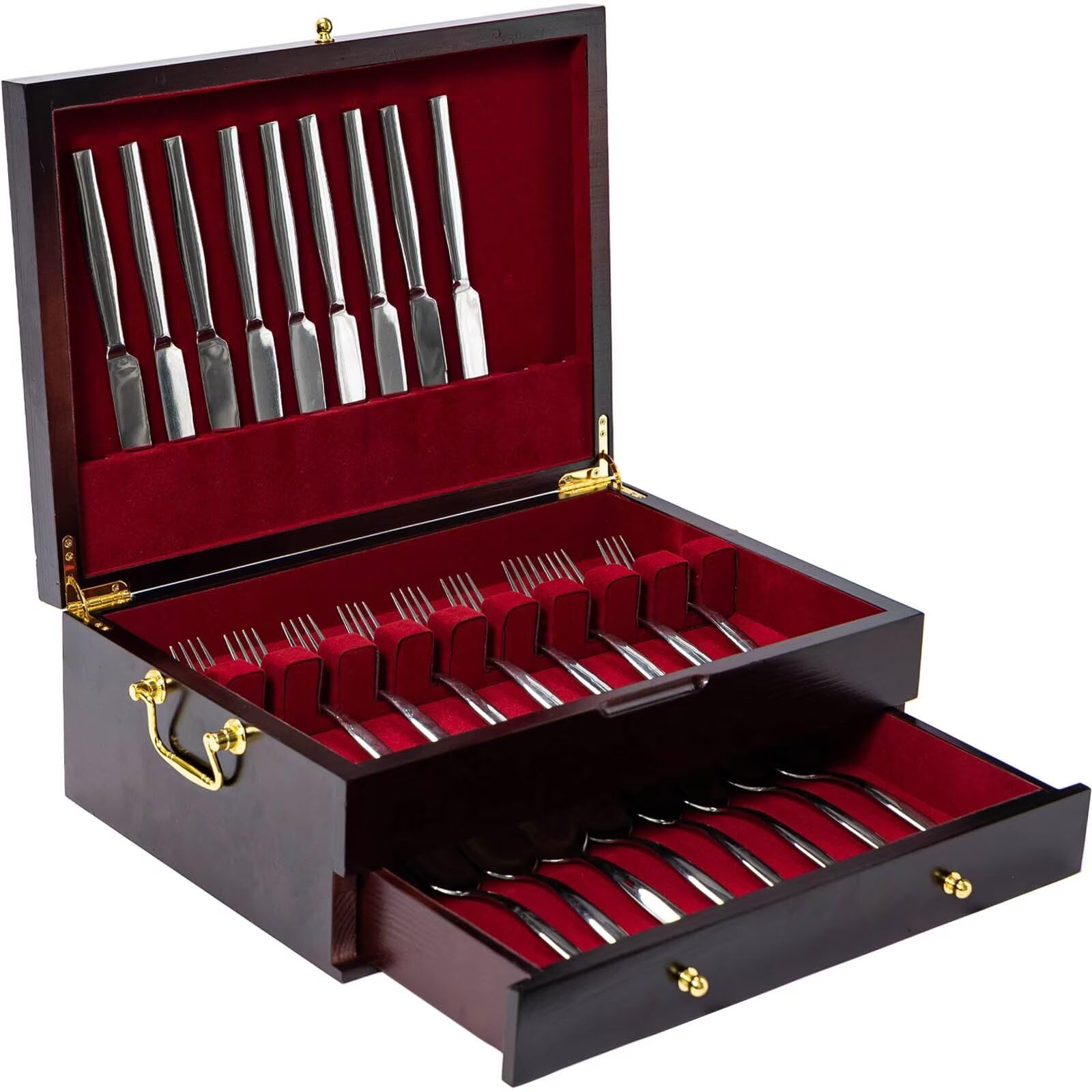 GENRICE front view of wooden silverware chest showing elegant finish and storage benefit