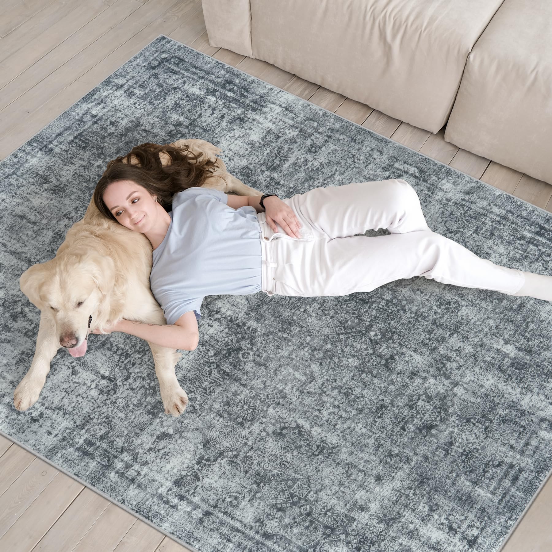 Gent drizz folded rug ready for machine wash showing easy-care convenience