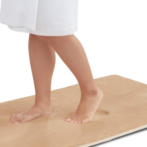 Genteele front view beige bath mat shows plush comfort and neutral tone