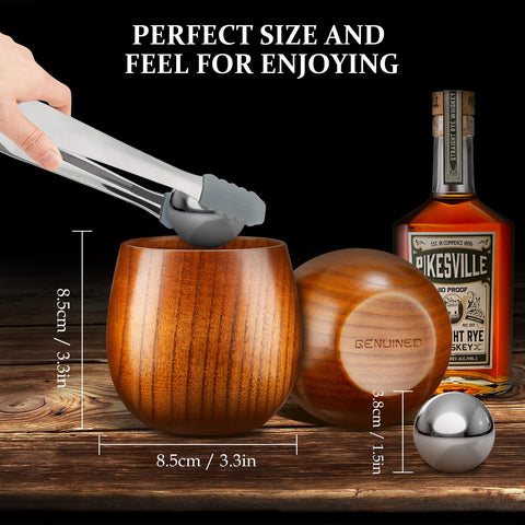 GENUINED wooden tumbler held in hand showing size and comfortable grip advantage