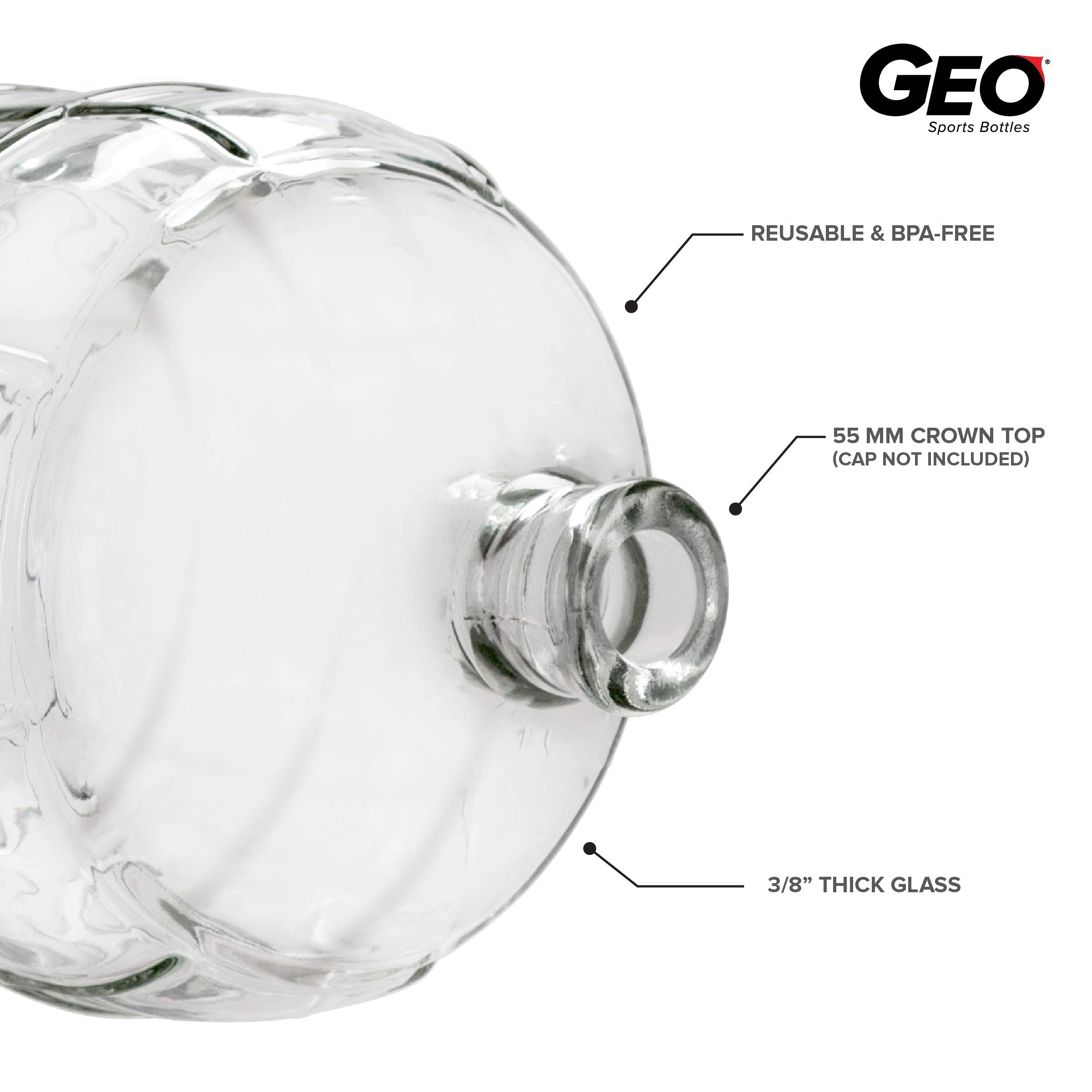 Geo Sports Bottles neck and mouth detail demonstrating compatible closure options