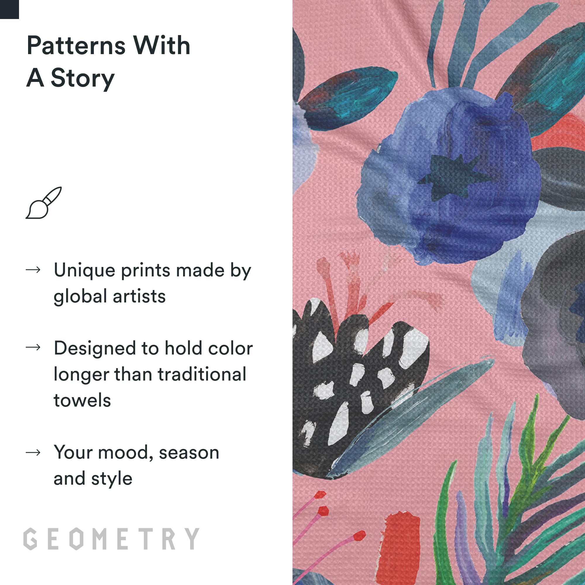 GEOMETRY towel absorbing a countertop spill quickly to show superior absorbency